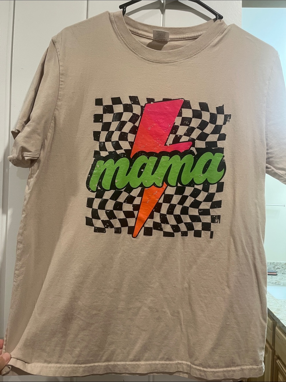 Mama Graphic Tee - Beige with Neon Pink, Orange & Green